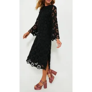Tuckernuck NEW Noir Eyelet Hutton Long Sleeve Cotton Formal Midi Dress XSMALL