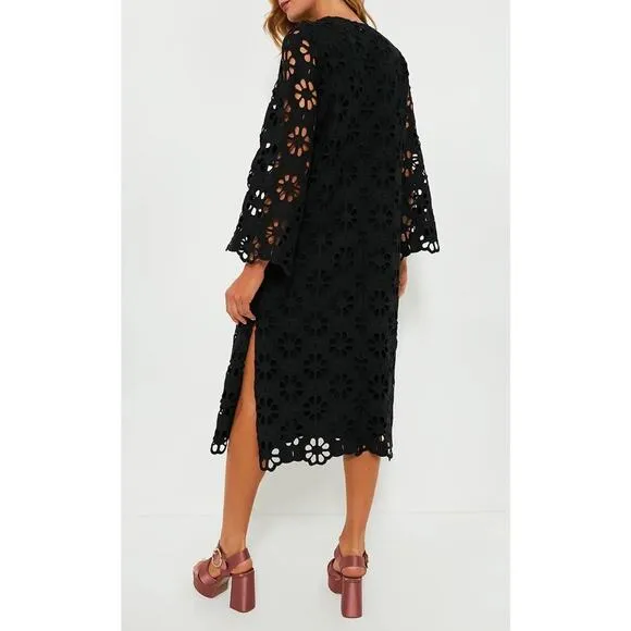 Tuckernuck NEW Noir Eyelet Hutton Long Sleeve Cotton Formal Midi Dress XSMALL