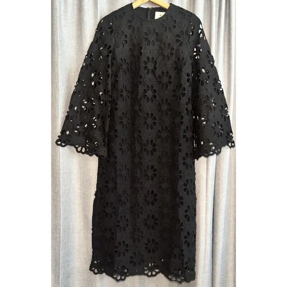 Tuckernuck NEW Noir Eyelet Hutton Long Sleeve Cotton Formal Midi Dress XSMALL