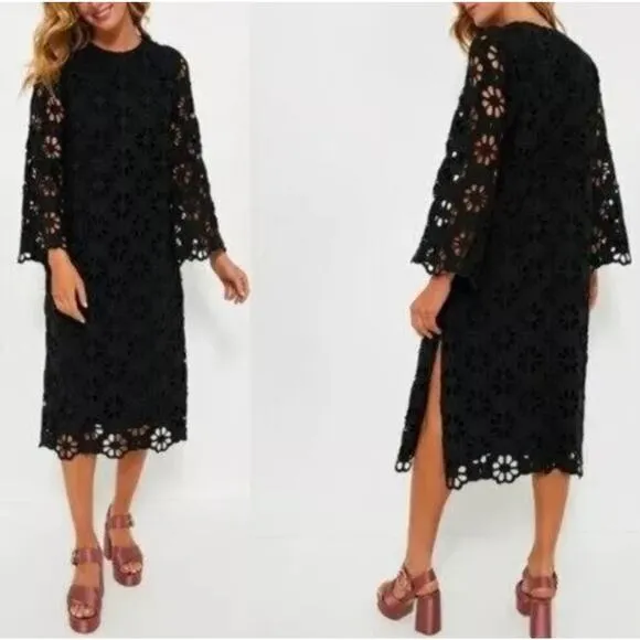 Tuckernuck NEW Noir Eyelet Hutton Long Sleeve Cotton Formal Midi Dress XSMALL