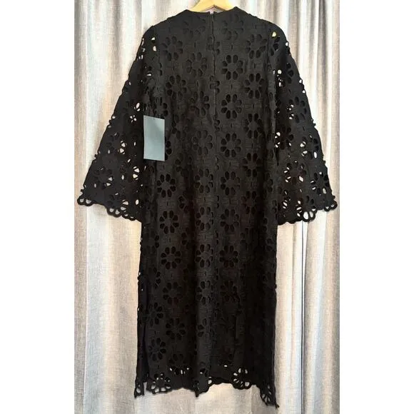 Tuckernuck NEW Noir Eyelet Hutton Long Sleeve Cotton Formal Midi Dress XSMALL