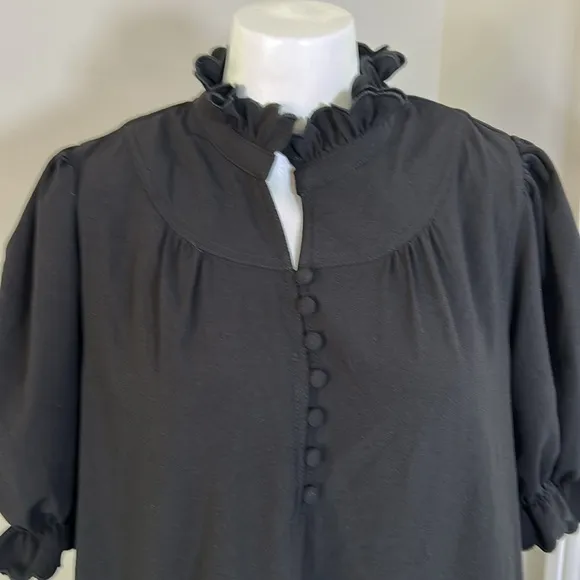 Tuckernuck POMANDER PLACE Selena Mini Dress Black Ruffle Collar LBD Sz L NEW