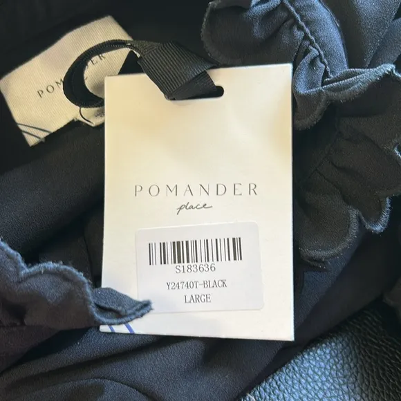 Tuckernuck POMANDER PLACE Selena Mini Dress Black Ruffle Collar LBD Sz L NEW