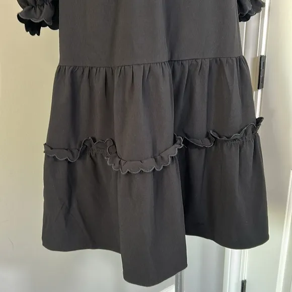 Tuckernuck POMANDER PLACE Selena Mini Dress Black Ruffle Collar LBD Sz L NEW