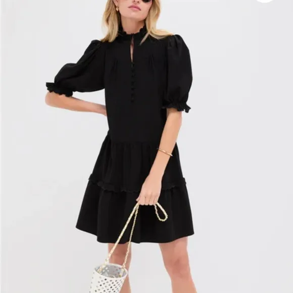 Tuckernuck POMANDER PLACE Selena Mini Dress Black Ruffle Collar LBD Sz L NEW
