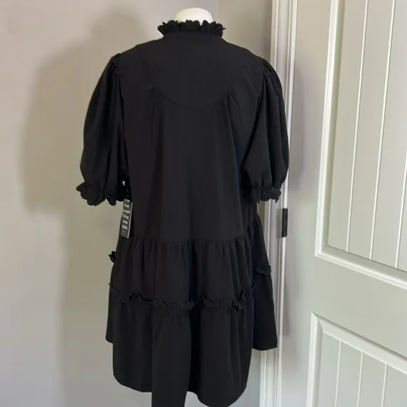 Tuckernuck POMANDER PLACE Selena Mini Dress Black Ruffle Collar LBD Sz L NEW