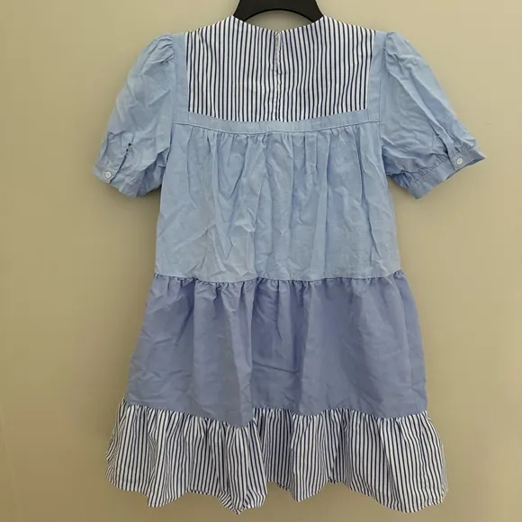 Tuckernuck Pomander Place White Blue Cotton Blend Quinn Babydoll Mini Dress