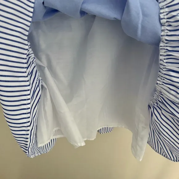 Tuckernuck Pomander Place White Blue Cotton Blend Quinn Babydoll Mini Dress