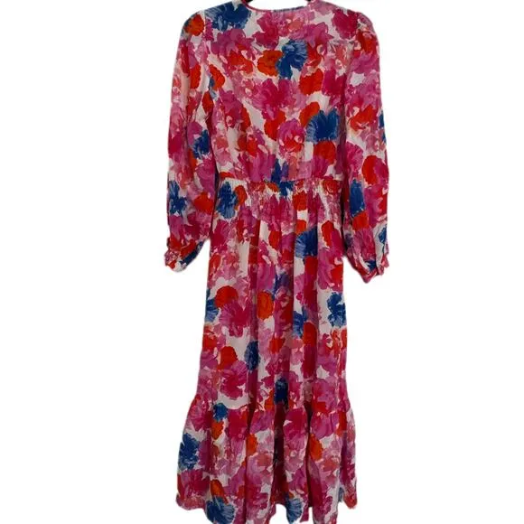 Tuckernuck Womens Juliette Dress Ella's Pink Bouquets Silk XS Floral Long Sleeve