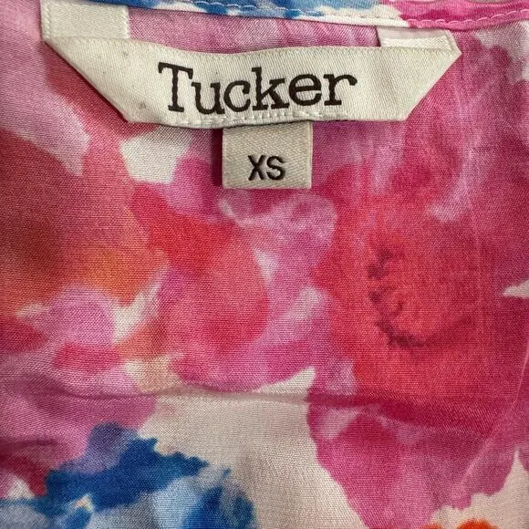 Tuckernuck Womens Juliette Dress Ella's Pink Bouquets Silk XS Floral Long Sleeve