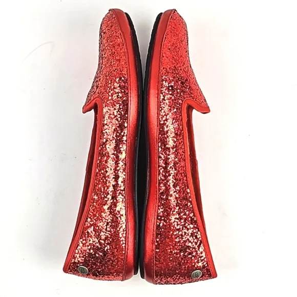 Ugg Alloway Red Glitter Sparkle Slip On Sheepskin Lined Loafer Flat