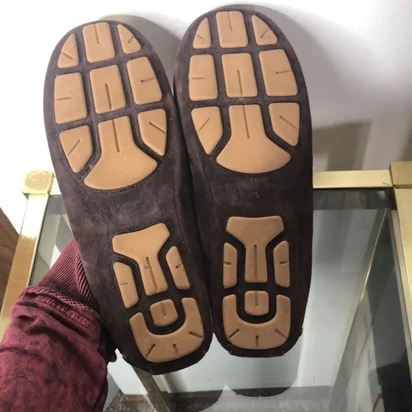 UGG Australia dark brown fur lined suede moccasins flat slippers size 7