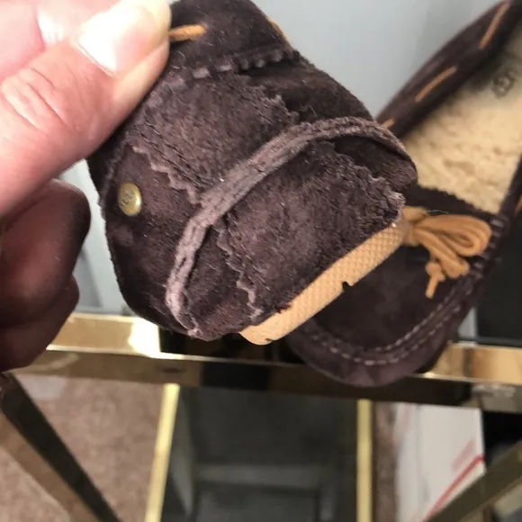UGG Australia dark brown fur lined suede moccasins flat slippers size 7