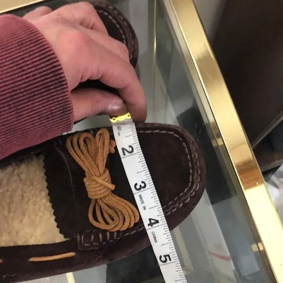 UGG Australia dark brown fur lined suede moccasins flat slippers size 7