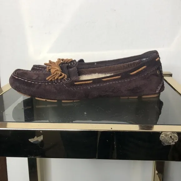 UGG Australia dark brown fur lined suede moccasins flat slippers size 7