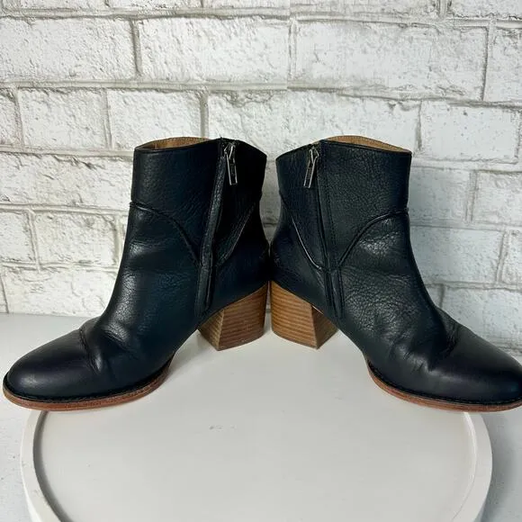 Ugg Boots Annie Ankle Booties Chunky Heel Leather Neutral Black 6.5