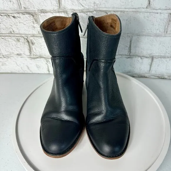 Ugg Boots Annie Ankle Booties Chunky Heel Leather Neutral Black 6.5