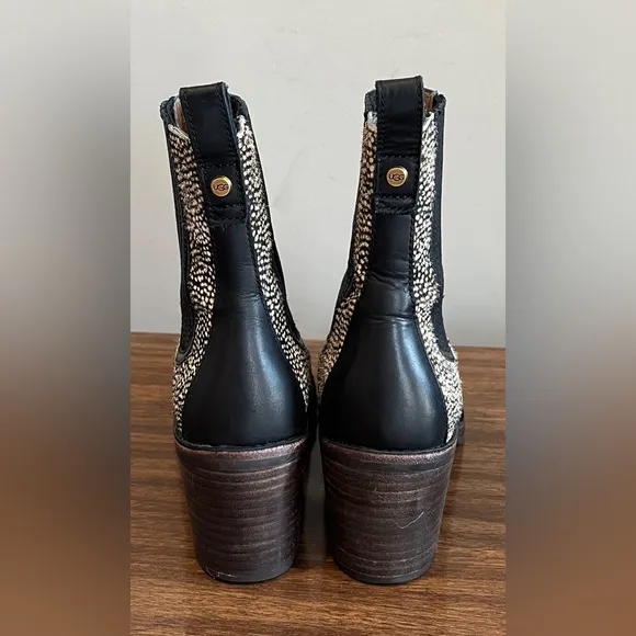 Ugg ‘Camden Exotic’ Black &amp; White Pony Hair Micro Polka Dotted Boots, Size 7