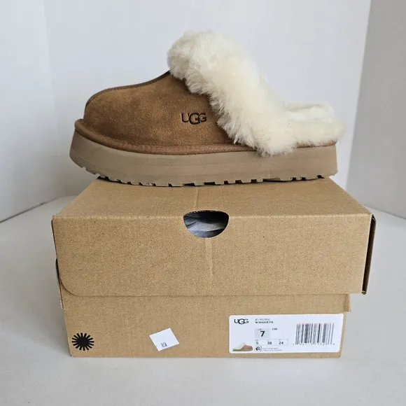 UGG Chesnut Disquette Slippers Womens Size 7 Cozy Comfort Loungewear Platform