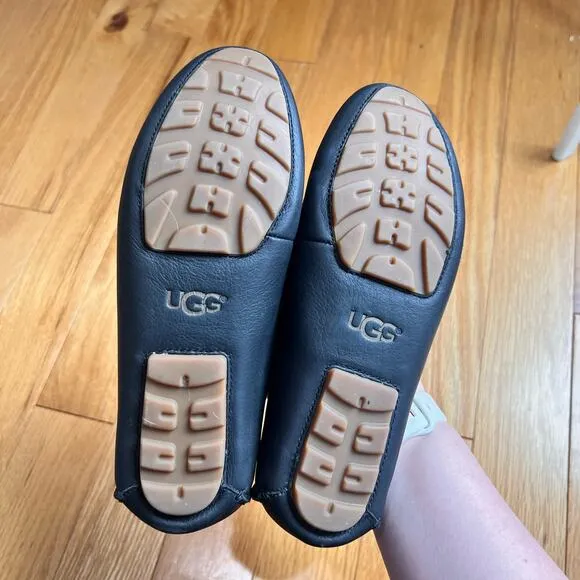 UGG Clair Loafers Women's Black Leather Slip On Loafer Shoes 7 Perforated Flats