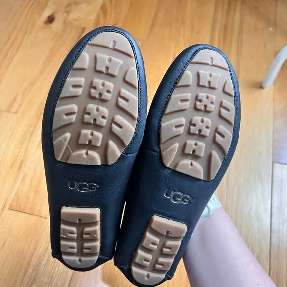UGG Clair Loafers Women's Black Leather Slip On Loafer Shoes 7 Perforated Flats