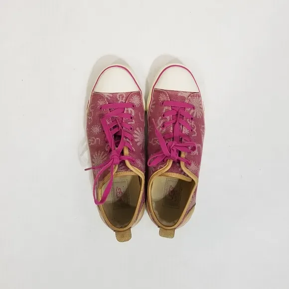 UGG Evera Denim Logo Print Sherpa Lined Sneakers in Pink Womens Size 8.5