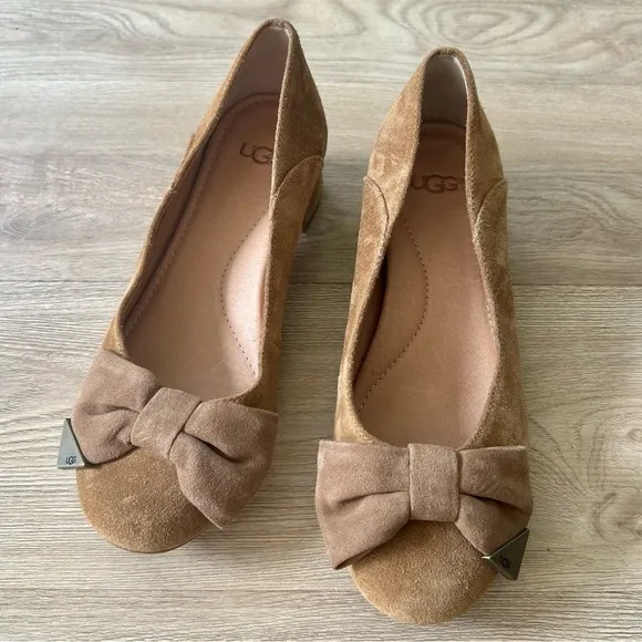 UGG Koa Brown Chestnut Suede Block Heel Flats - Round Toe, Size 7