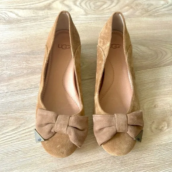 UGG Koa Brown Chestnut Suede Block Heel Flats - Round Toe, Size 7