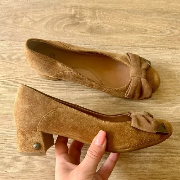 UGG Koa Brown Chestnut Suede Block Heel Flats - Round Toe, Size 7