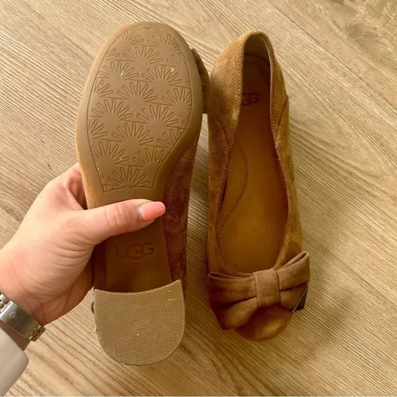UGG Koa Brown Chestnut Suede Block Heel Flats - Round Toe, Size 7