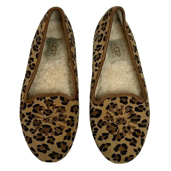UGG Leopard Print Sherpa Lined Slip On Flats