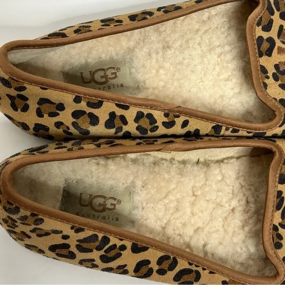 UGG Leopard Print Sherpa Lined Slip On Flats