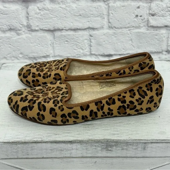 UGG Leopard Print Sherpa Lined Slip On Flats