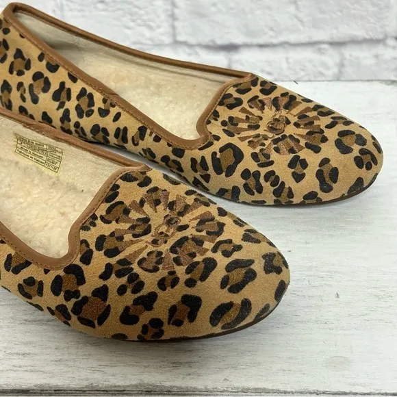 UGG Leopard Print Sherpa Lined Slip On Flats