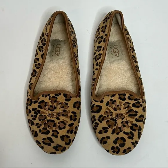 UGG Leopard Print Sherpa Lined Slip On Flats