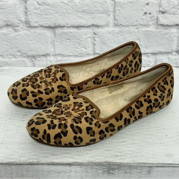 UGG Leopard Print Sherpa Lined Slip On Flats