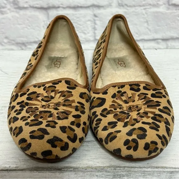 UGG Leopard Print Sherpa Lined Slip On Flats