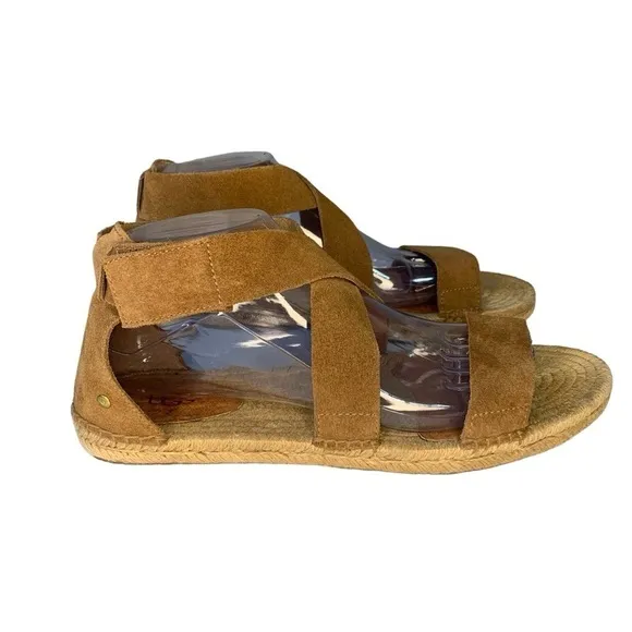 UGG Mila suede leather chestnut brown gladiator espadrille sandals. EUC Size 9.5