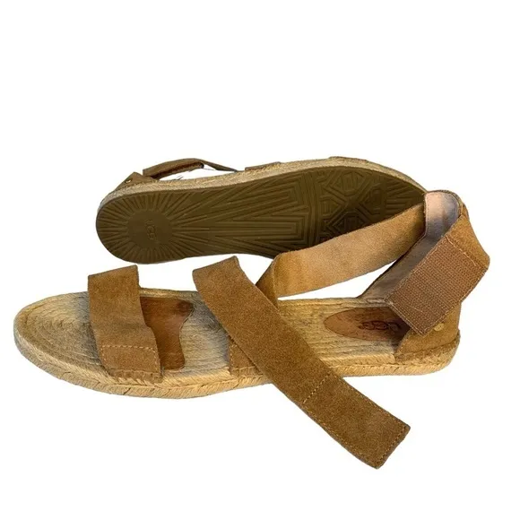 UGG Mila suede leather chestnut brown gladiator espadrille sandals. EUC Size 9.5