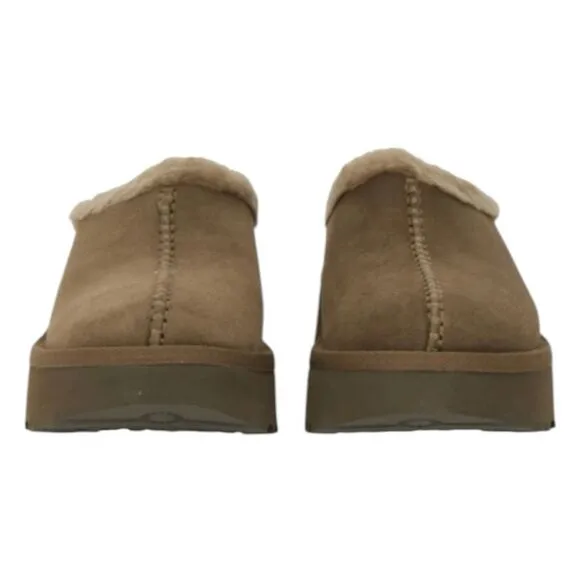 UGG New Heights Cozy Clog Hickory Brown Suede Sherpa Platform Chunky Heel 11