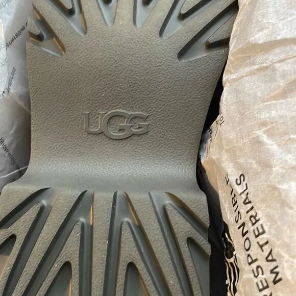 UGG New Heights Cozy Clog Hickory Brown Suede Sherpa Platform Chunky Heel 11