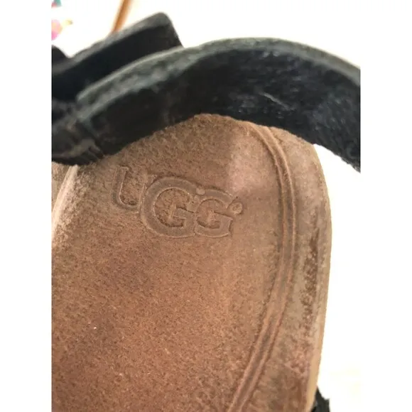 Ugg Serinda Women's Black Leather Wedge Heels Espadrilles Slingback Sandal 6.5