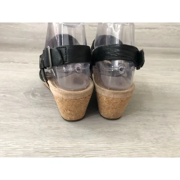 Ugg Serinda Women's Black Leather Wedge Heels Espadrilles Slingback Sandal 6.5