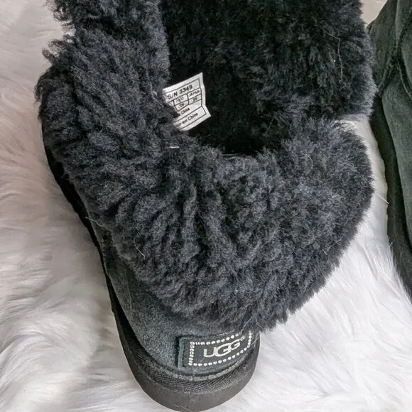UGG Swarovski Bailey Button Bling Black Classic Calf Boots Women's Size US 8