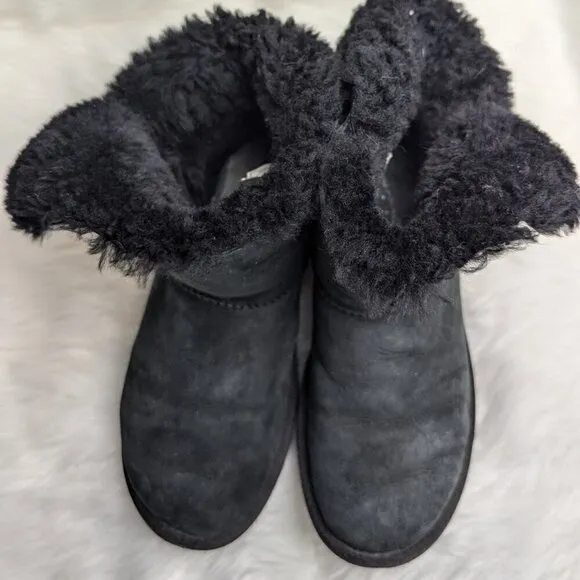 UGG Swarovski Bailey Button Bling Black Classic Calf Boots Women's Size US 8