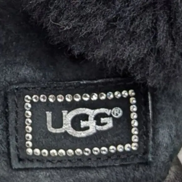 UGG Swarovski Bailey Button Bling Black Classic Calf Boots Women's Size US 8