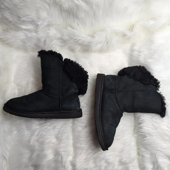 UGG Swarovski Bailey Button Bling Black Classic Calf Boots Women's Size US 8