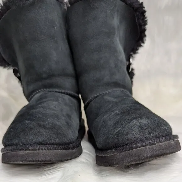 UGG Swarovski Bailey Button Bling Black Classic Calf Boots Women's Size US 8