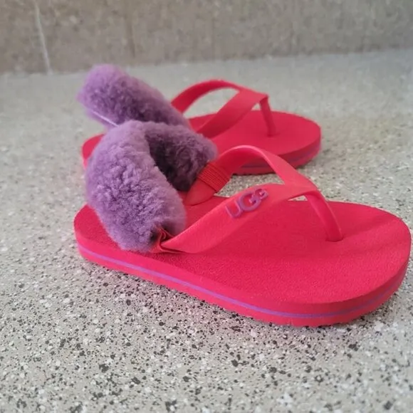 UGG Thong Sandals Red Purple Fuzz Baby Size 6