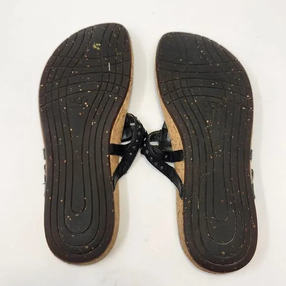 Ugg Womens Deitra Black Leather Cork Thong T Strap Sandals Size 8 Studded Flats